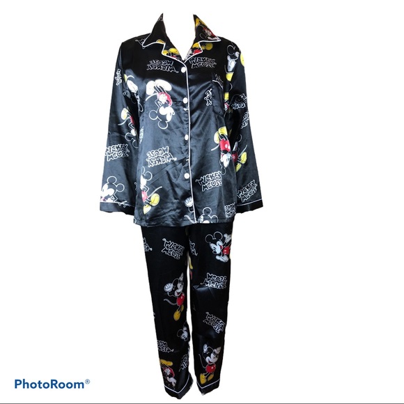 Other - MICKEY MOUSE black satin-like two piece pajamas